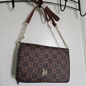 London Fog Brown Checkered Crossbody Bag